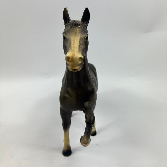 Vintage KT 1970s Black Rearing Plastic Horse Figure Toy Yarn Tail Hong Kong 10" - Picture 2 of 13